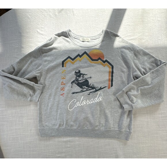 Aspen Colorado Sweatshirt Juniors XXL Gray Ski Crew Wound Up Mountain CabinCore - Picture 1 of 8